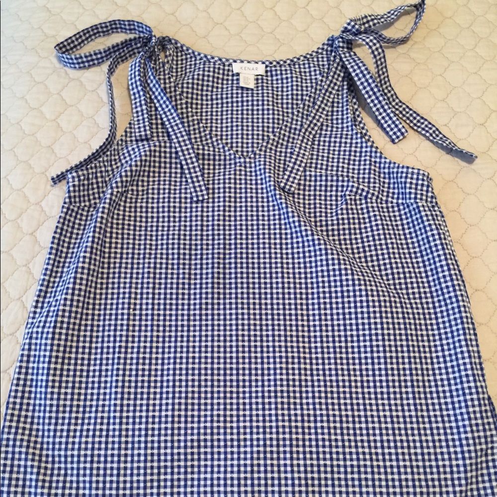 Kenar sleeveless V-neck blue&white squares top M